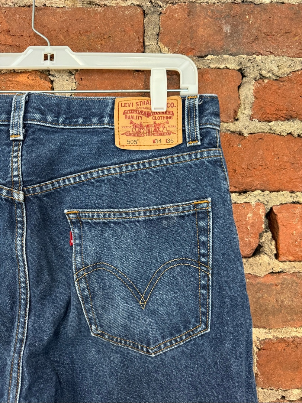 Levi's 505’s Bootcut Dark Blue Jeans with Natural Hem (100% Cotton)